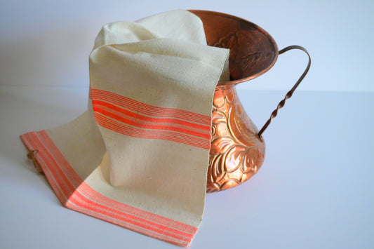 Antique, handwoven cotton tea towel / kitchen cloth.