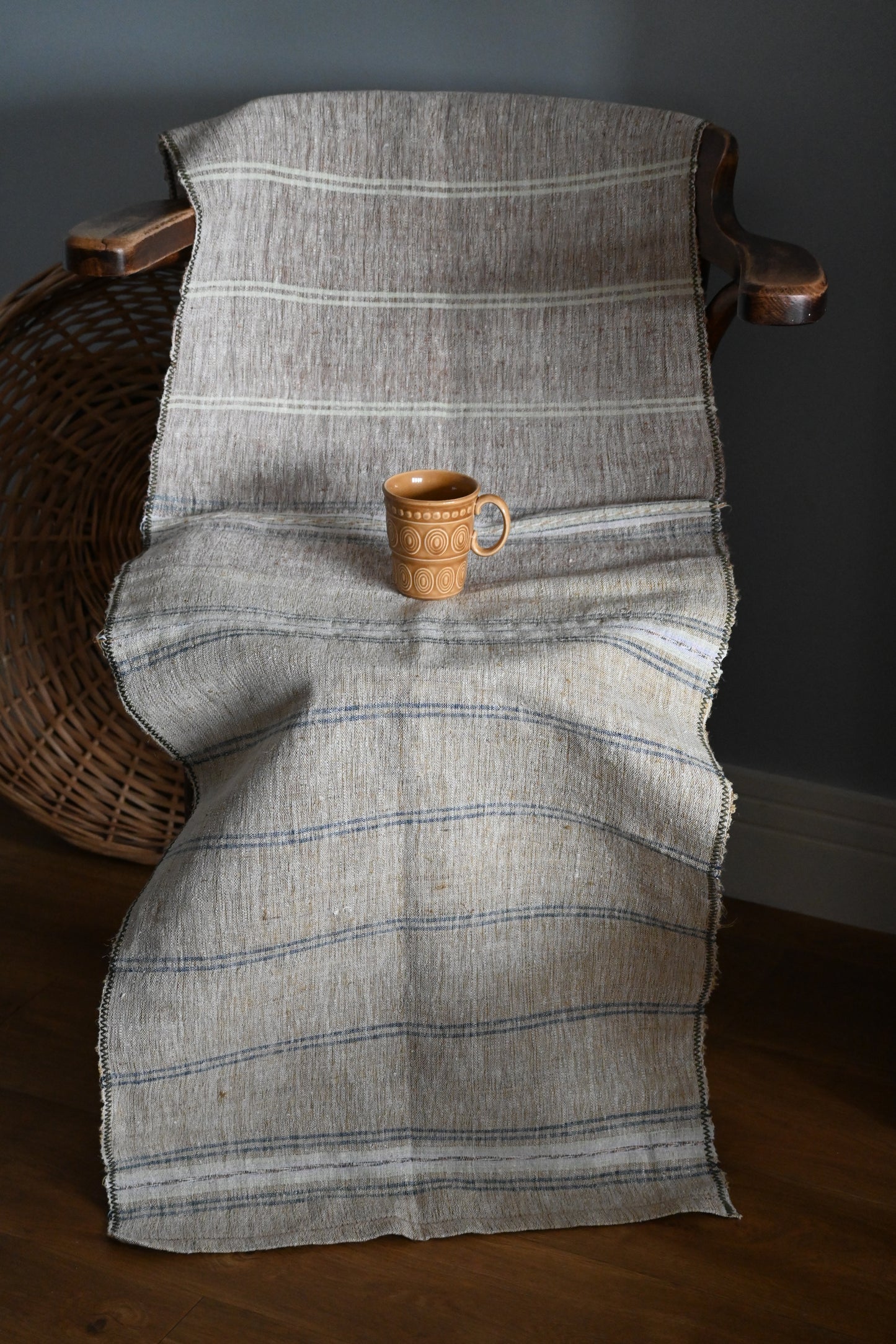 Antique, handwoven, 100% flax linen table runner.