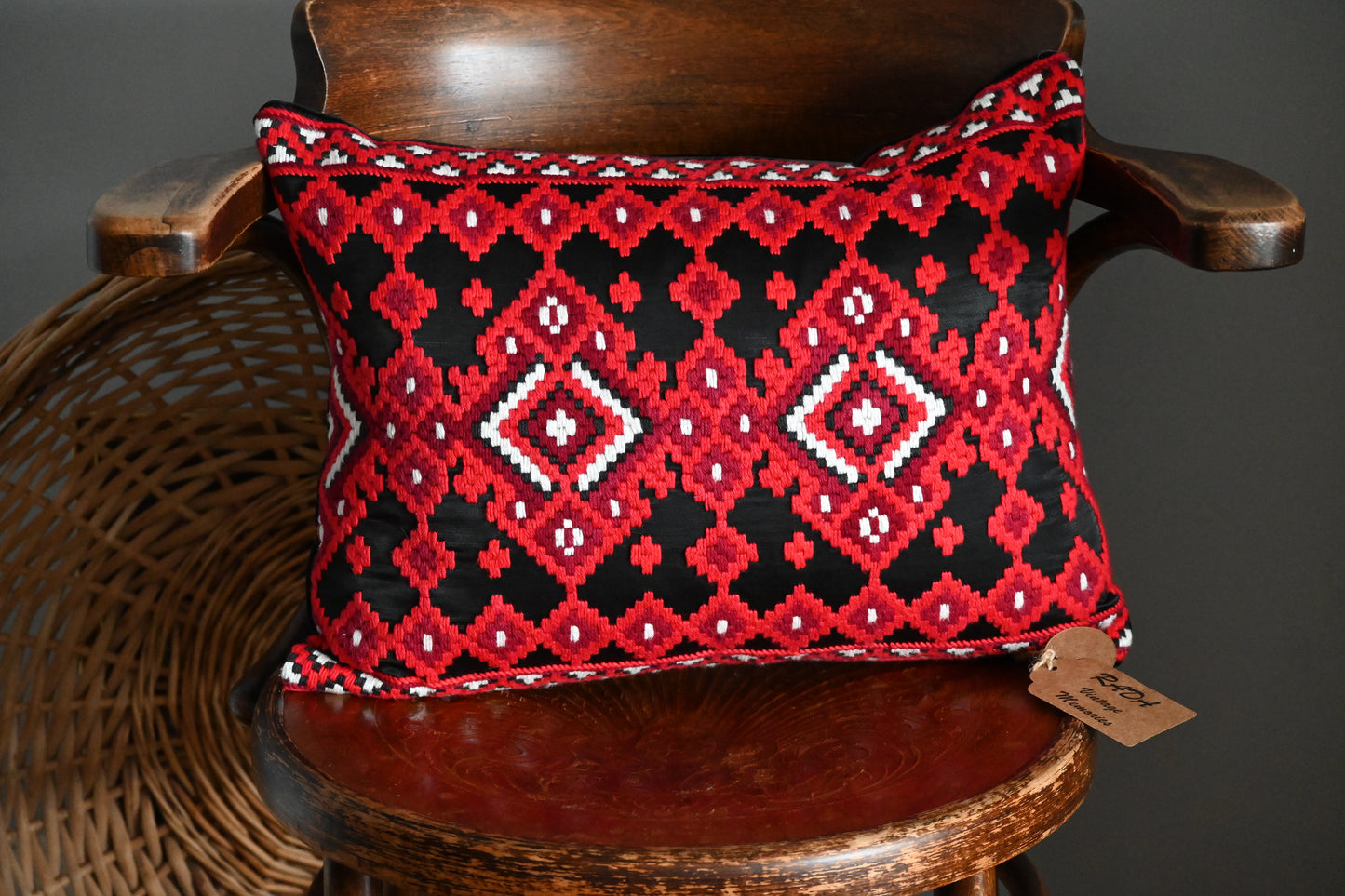 Antique, hand embroidered cushion.