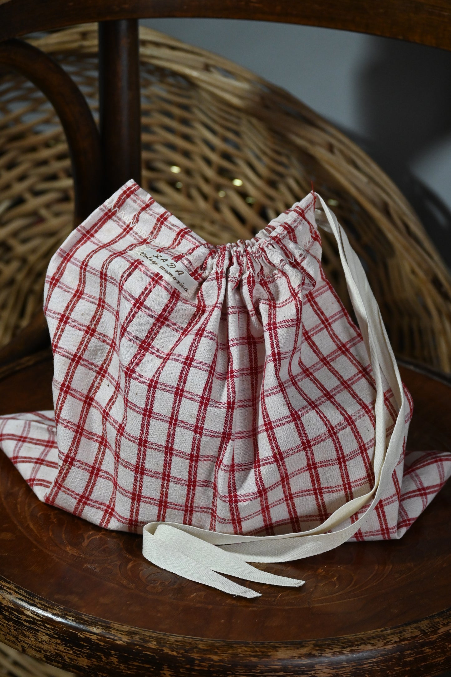 Antique, handwoven, cotton bread bag.