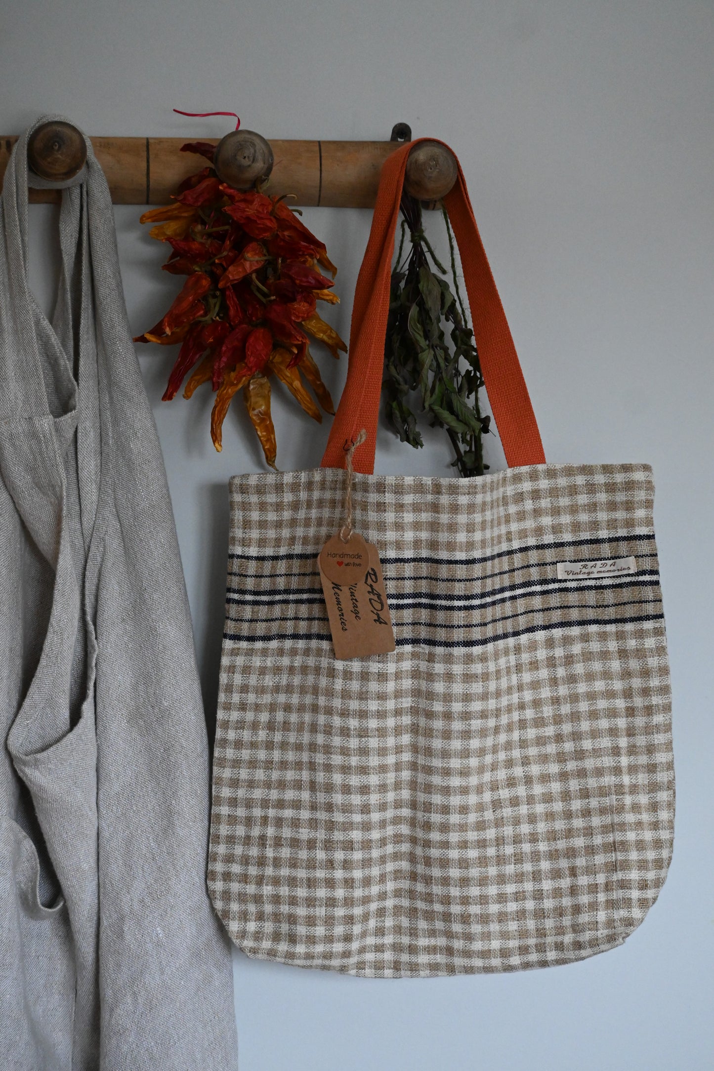 Antique, handwoven hemp and cotton tote.