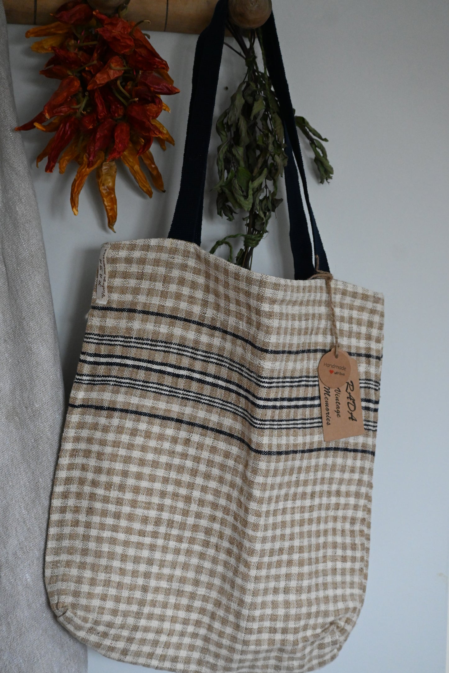 Antique, handwoven hemp and cotton tote.