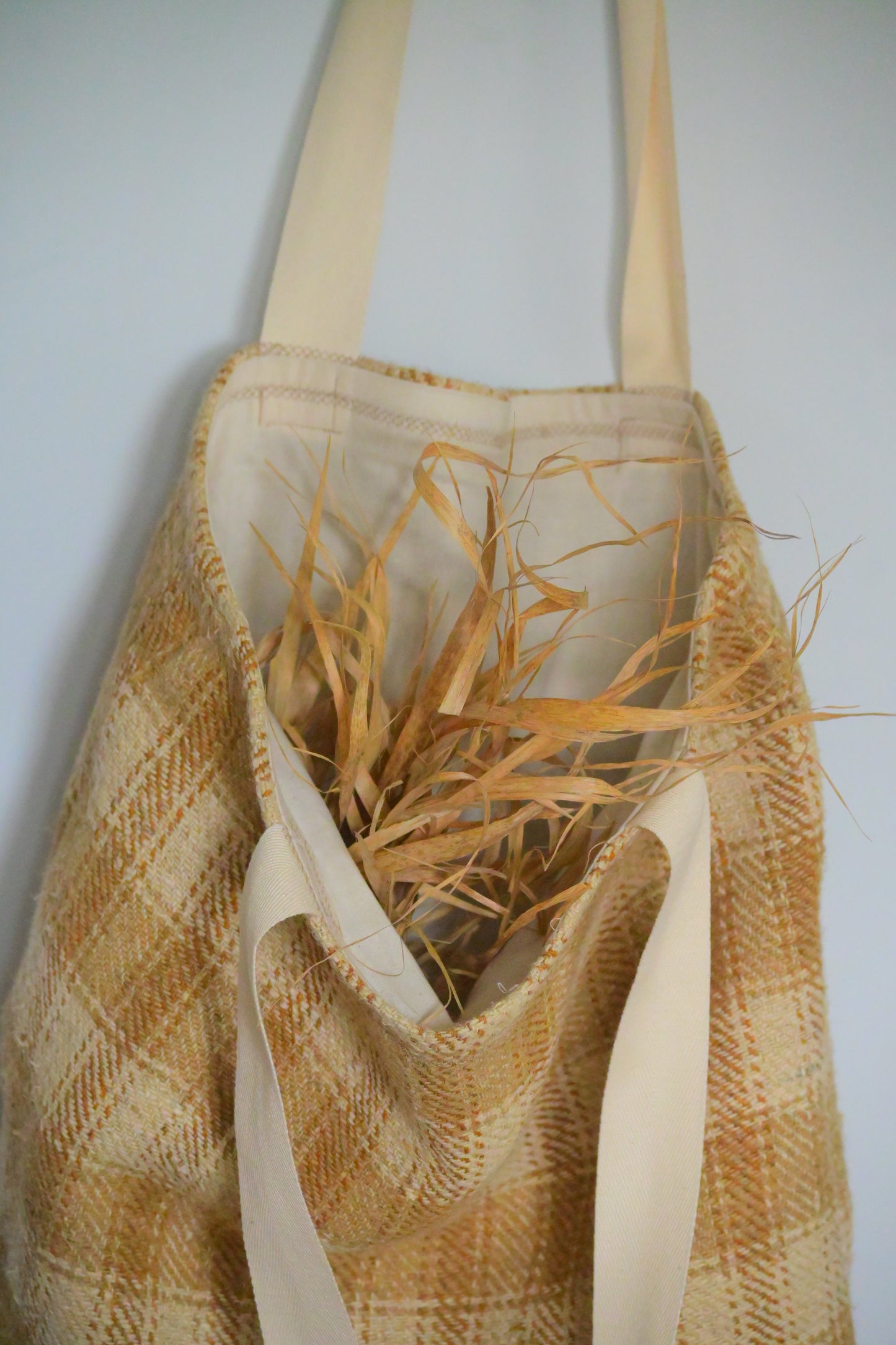 Organic, antique, handwoven linen tote bag.