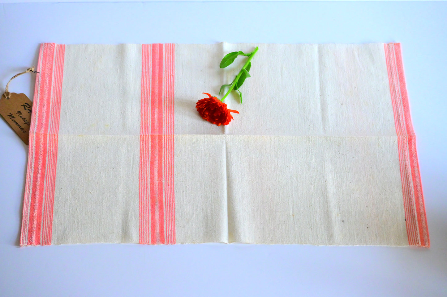 Antique, handwoven cotton tea towel / kitchen cloth.