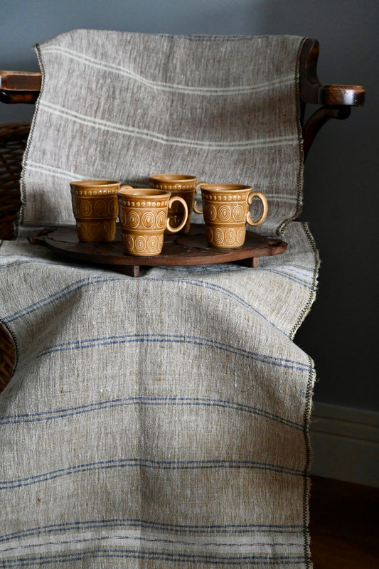 Antique, handwoven, 100% flax linen table runner.