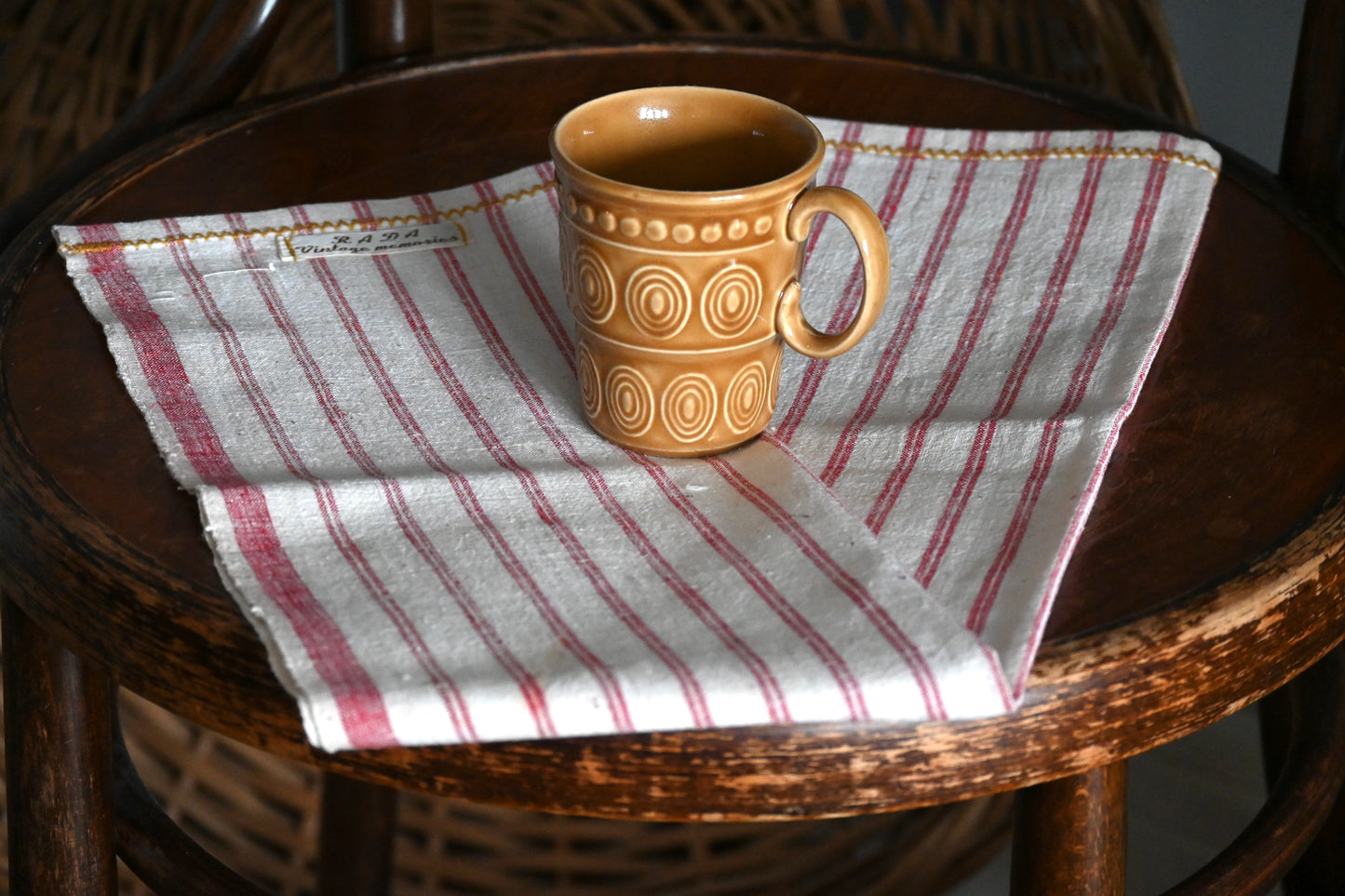 Antique, handwoven, cotton tea towel / kitchen cloth.