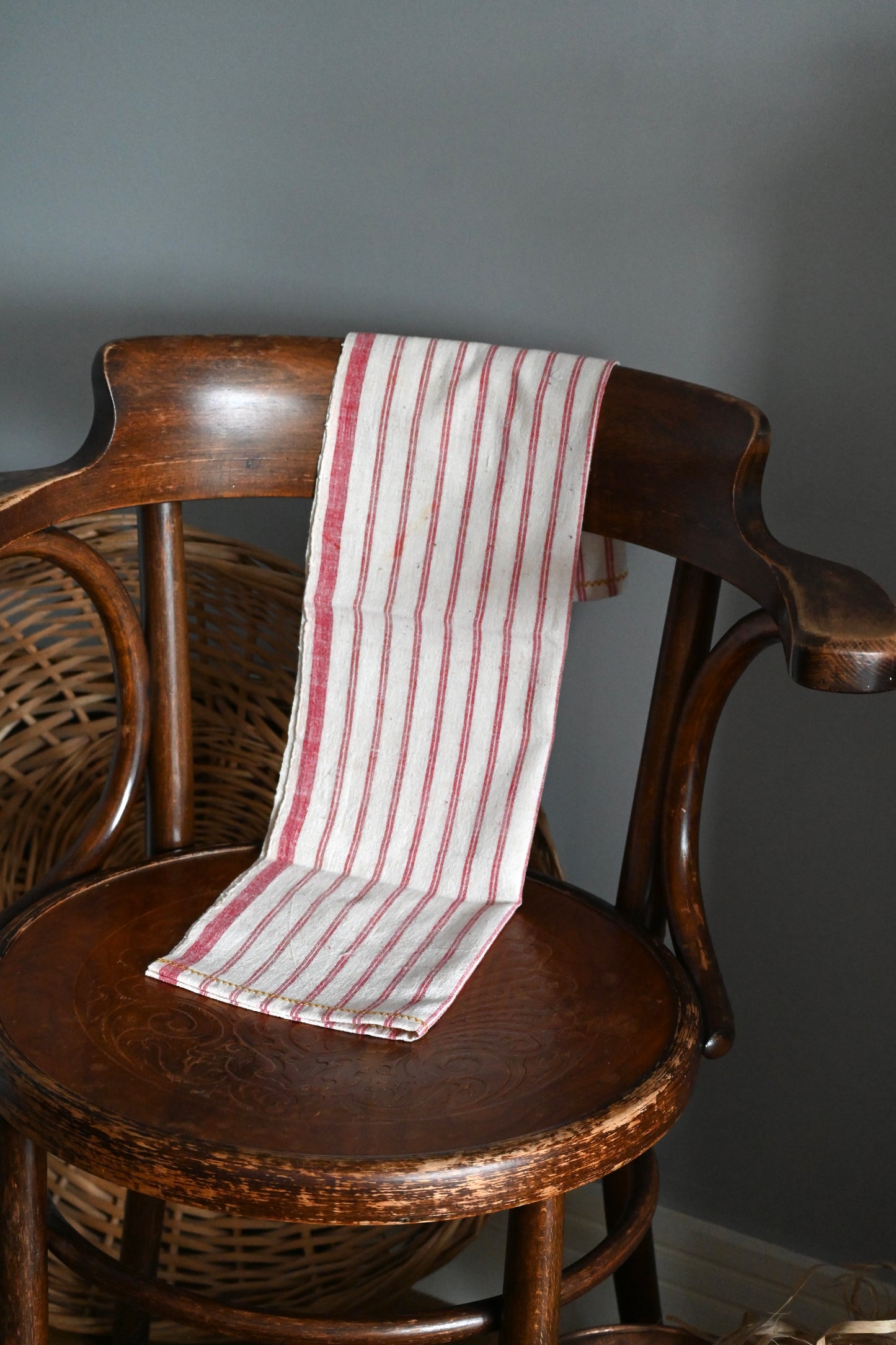 Antique, handwoven, cotton tea towel / kitchen cloth.