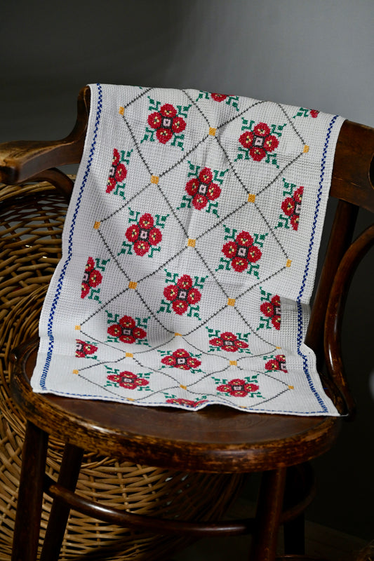 Antique, hand embroidered cotton tea towel.