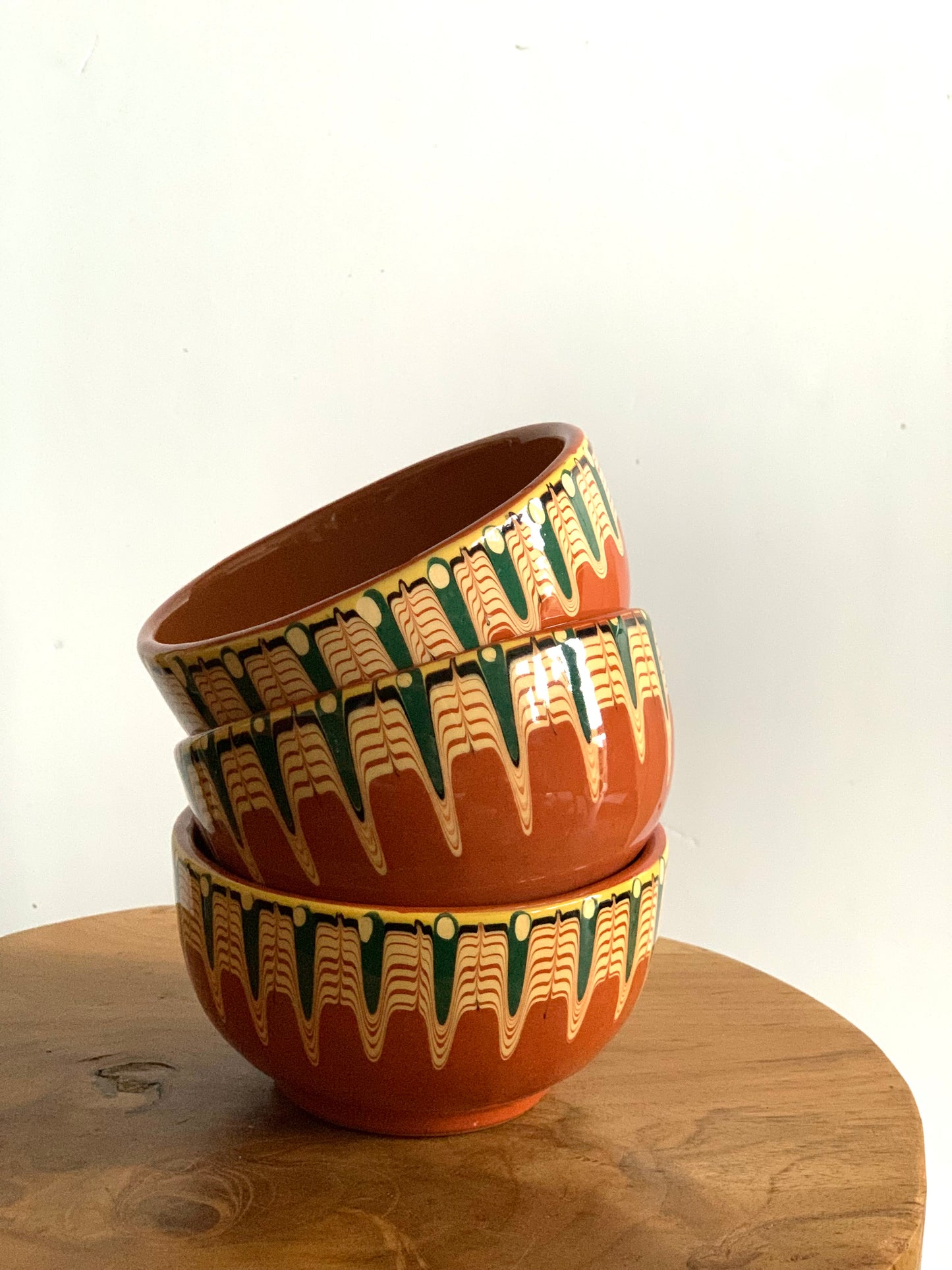 Vintage, handmade set of 3 terracotta bowls.