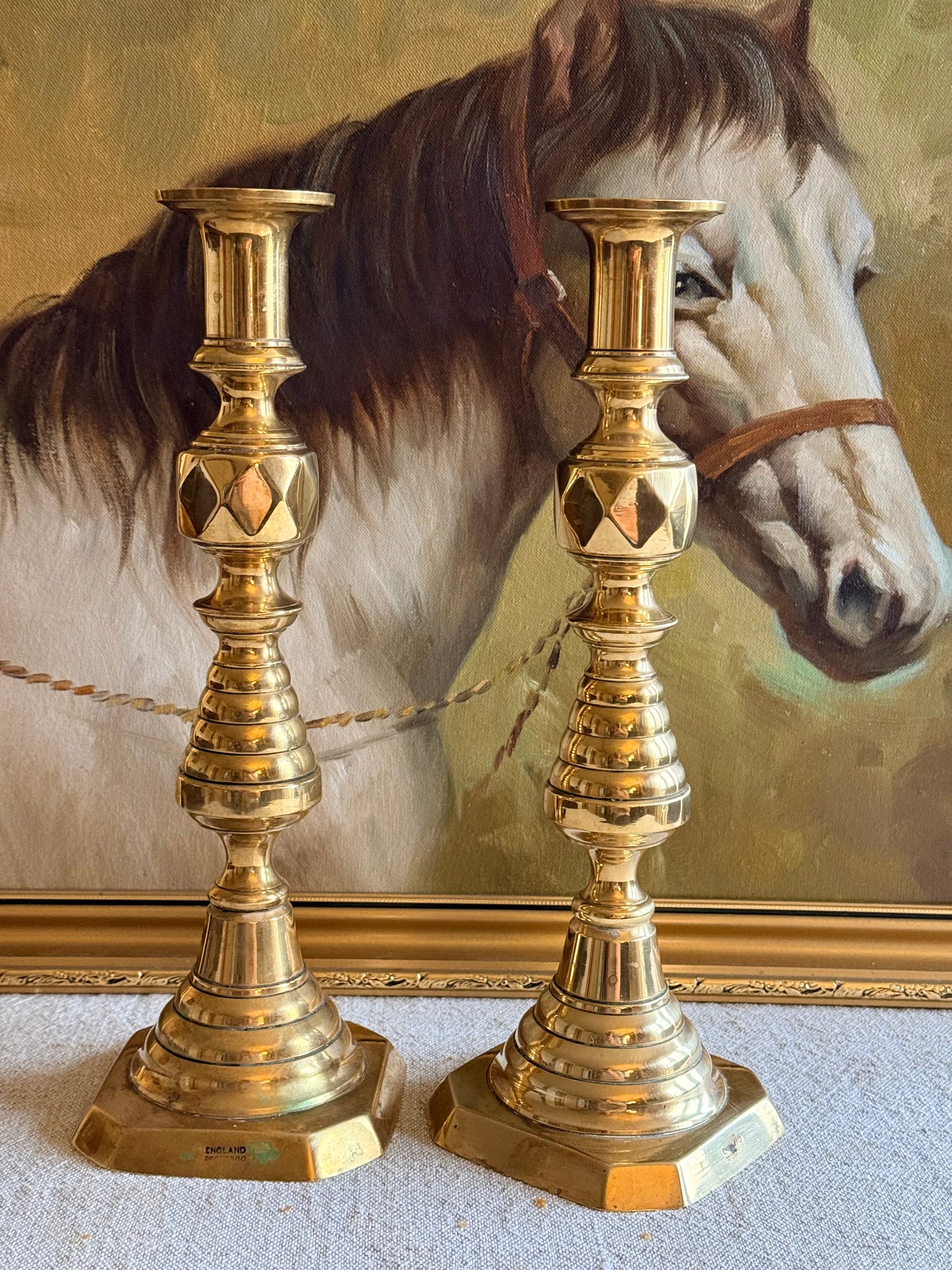 Solid brass large candlestick holders.