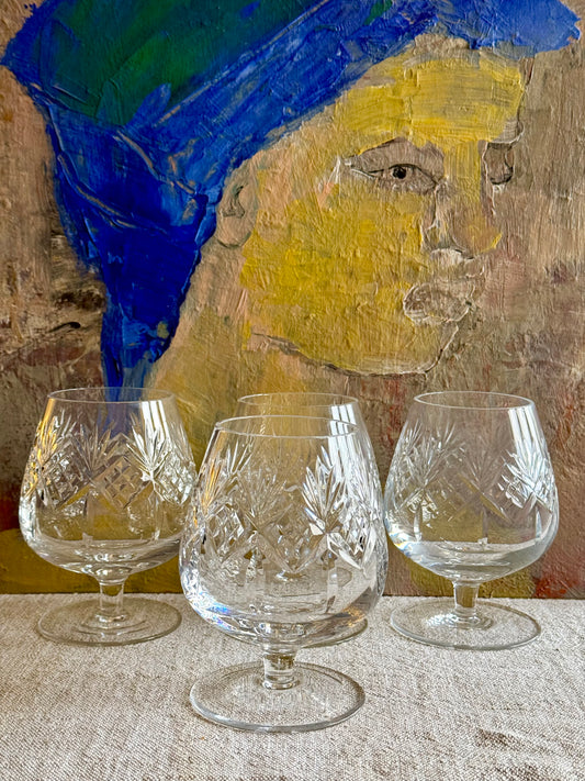 Vintage Crystal Brandy Glasses – Set of 4