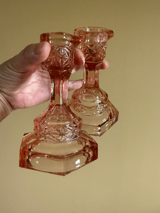 Vintage, glass candlestick holders.