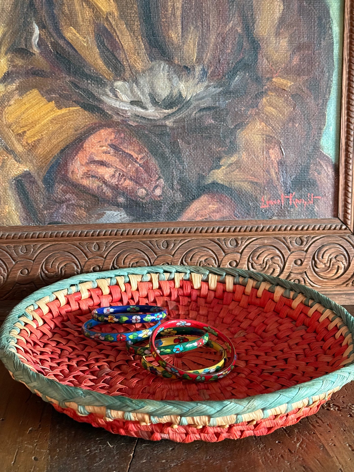 Vintage, handmade fruit basket.