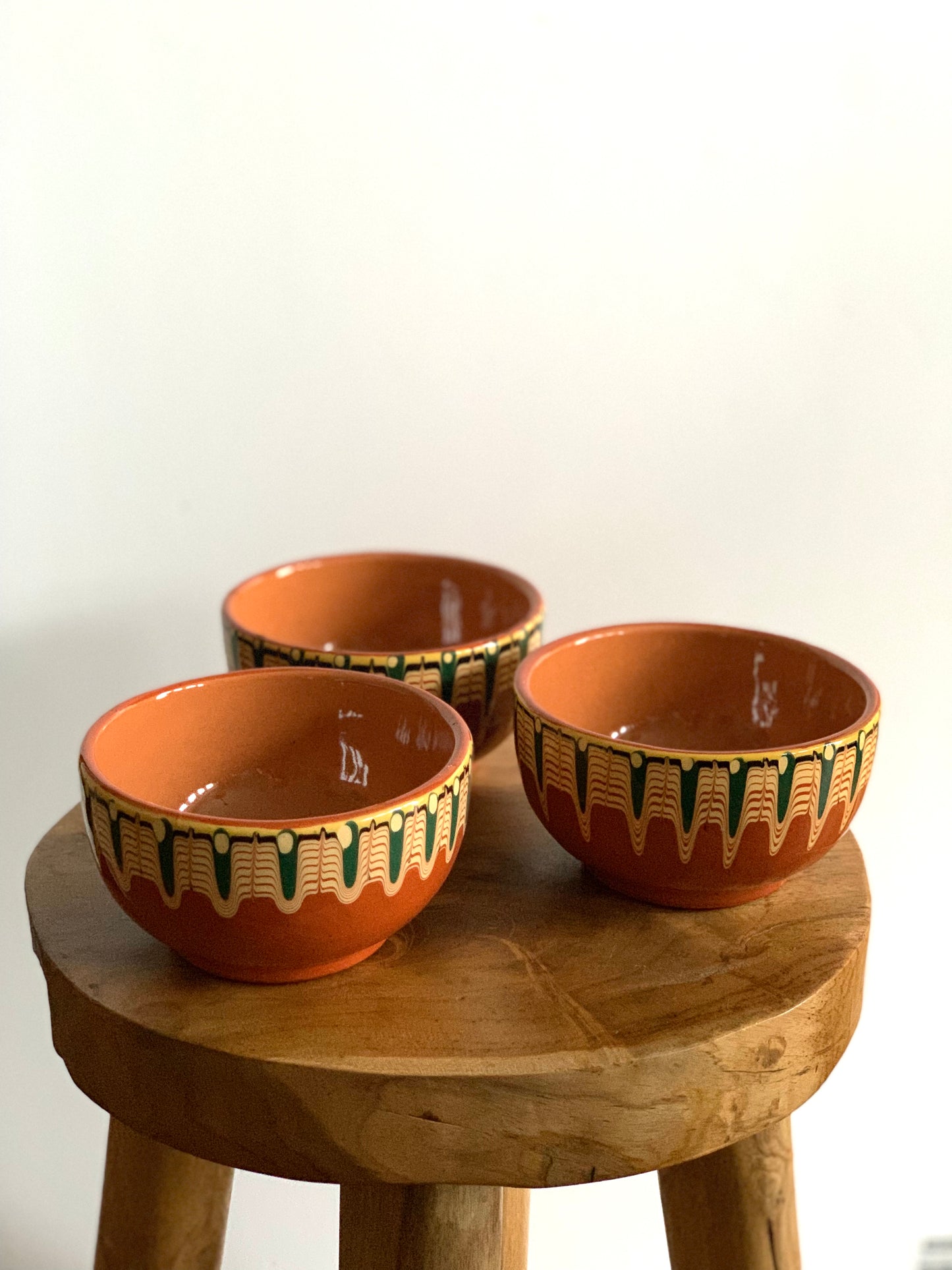 Vintage, handmade set of 3 terracotta bowls.