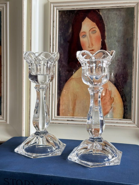 Likely Bohemia vintage crystal candlestick holders.