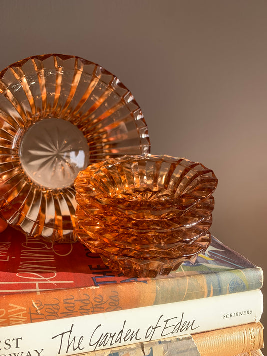 Vintage, caramel coloured glass dessert bowls.