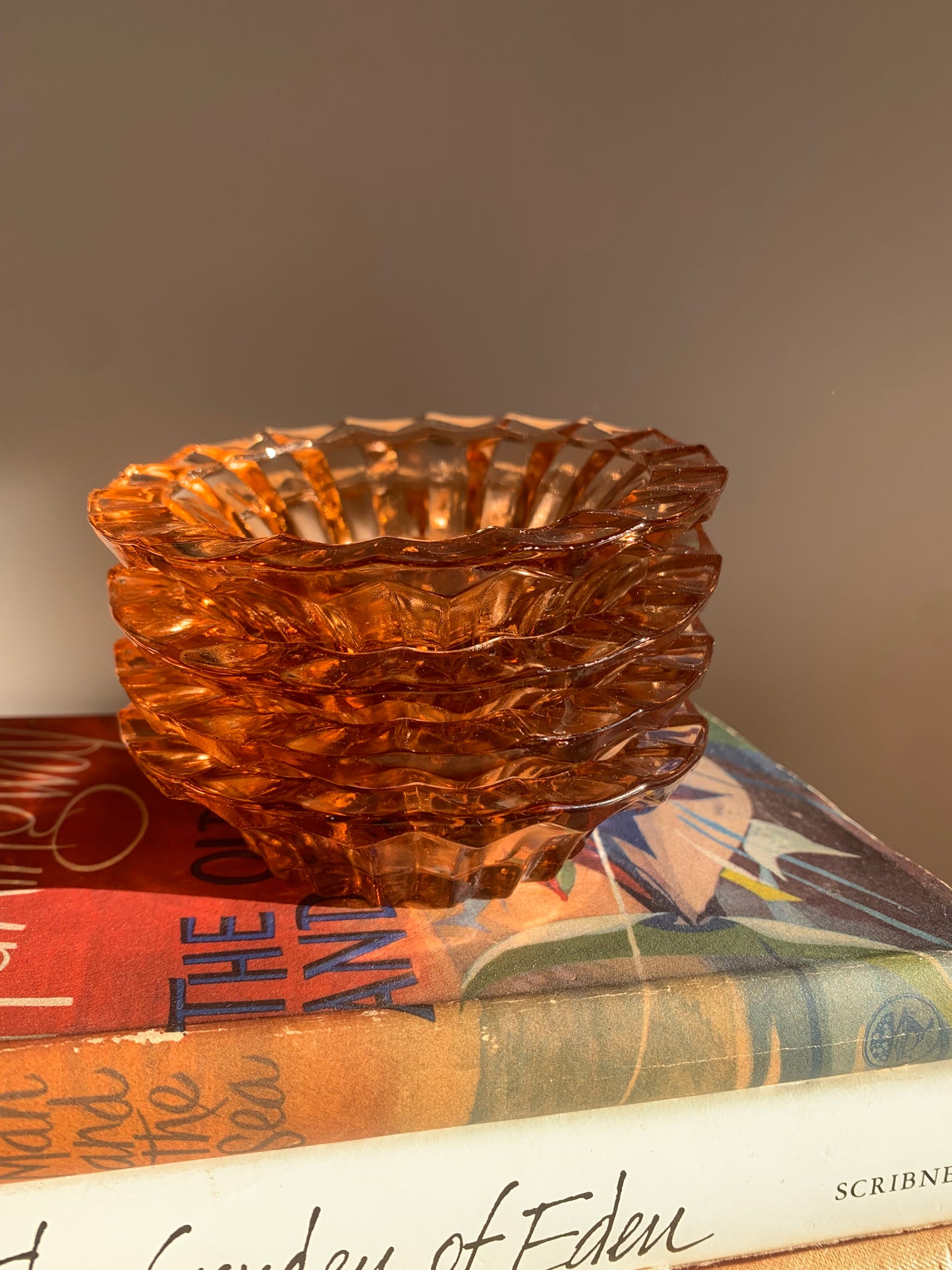 Vintage, caramel coloured glass dessert bowls.