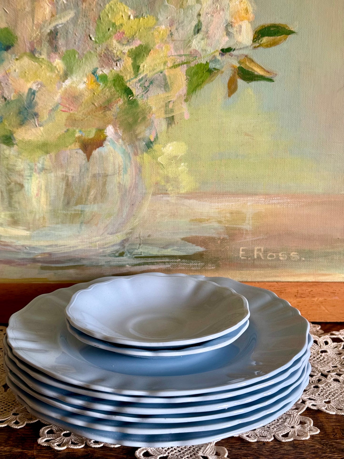 Vintage pastel blue dessert plates by Celeste.