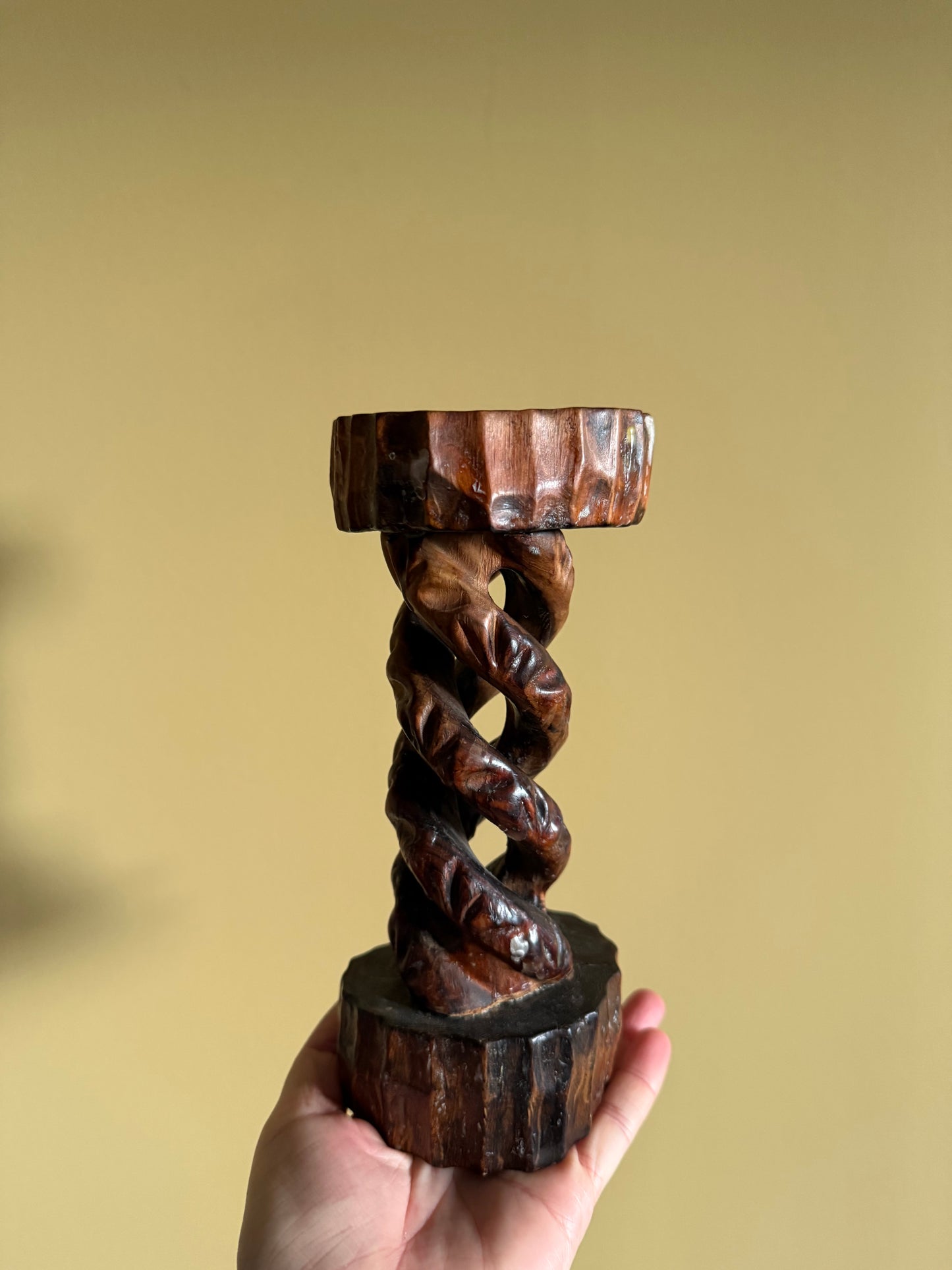 Vintage, hand carved wooden candleholder.