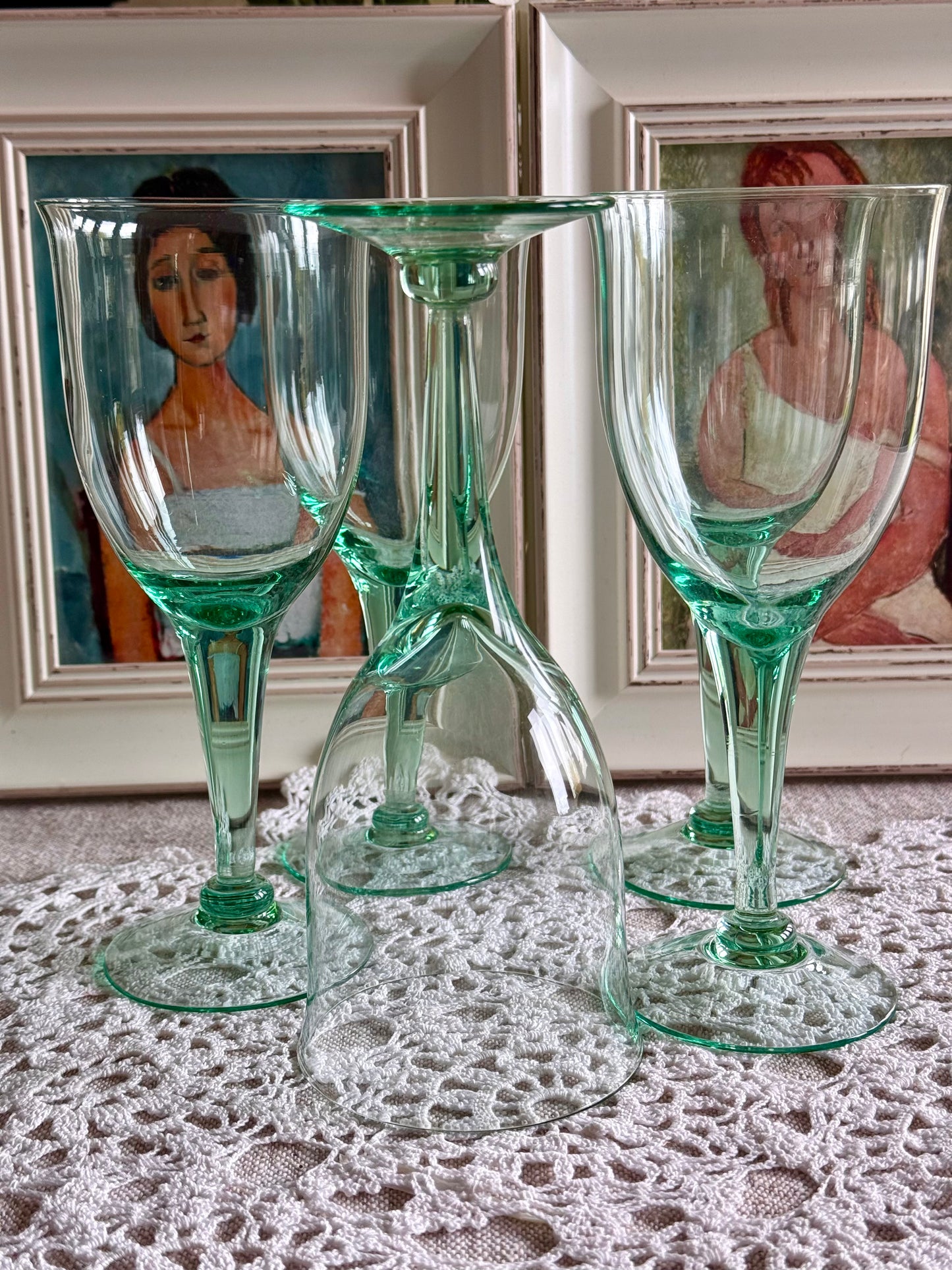 Vintage green stemmed glasses.