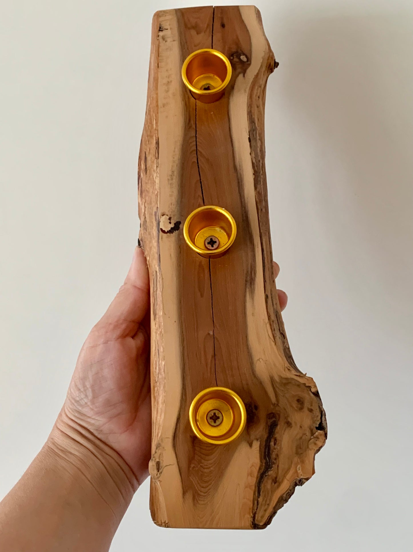 Stunning, handmade wood candleholder.