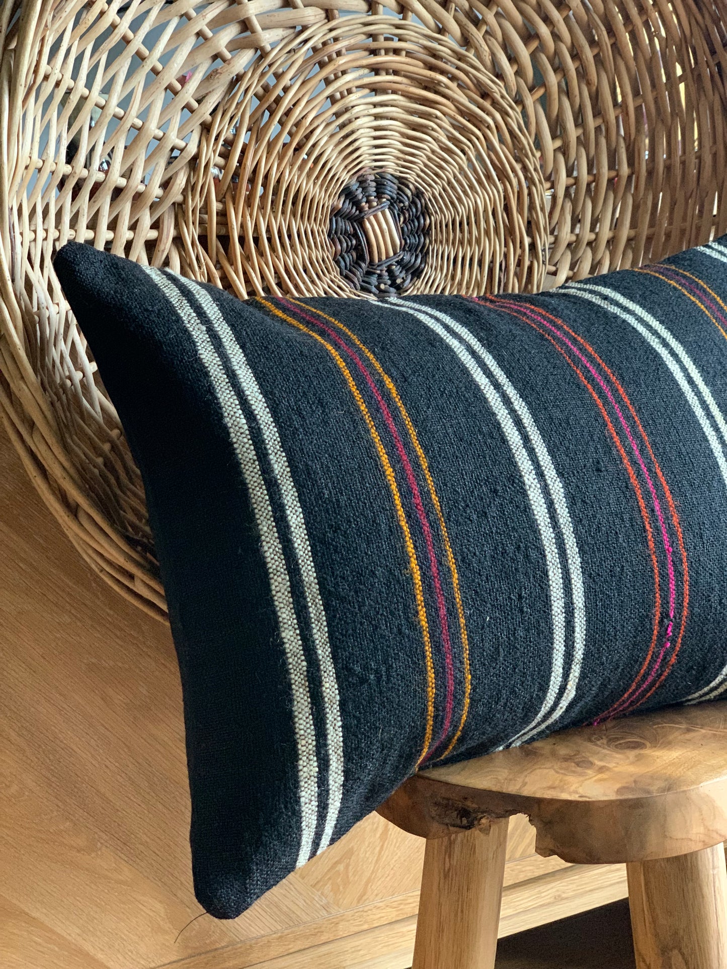 Antique, handwoven wool cushion.