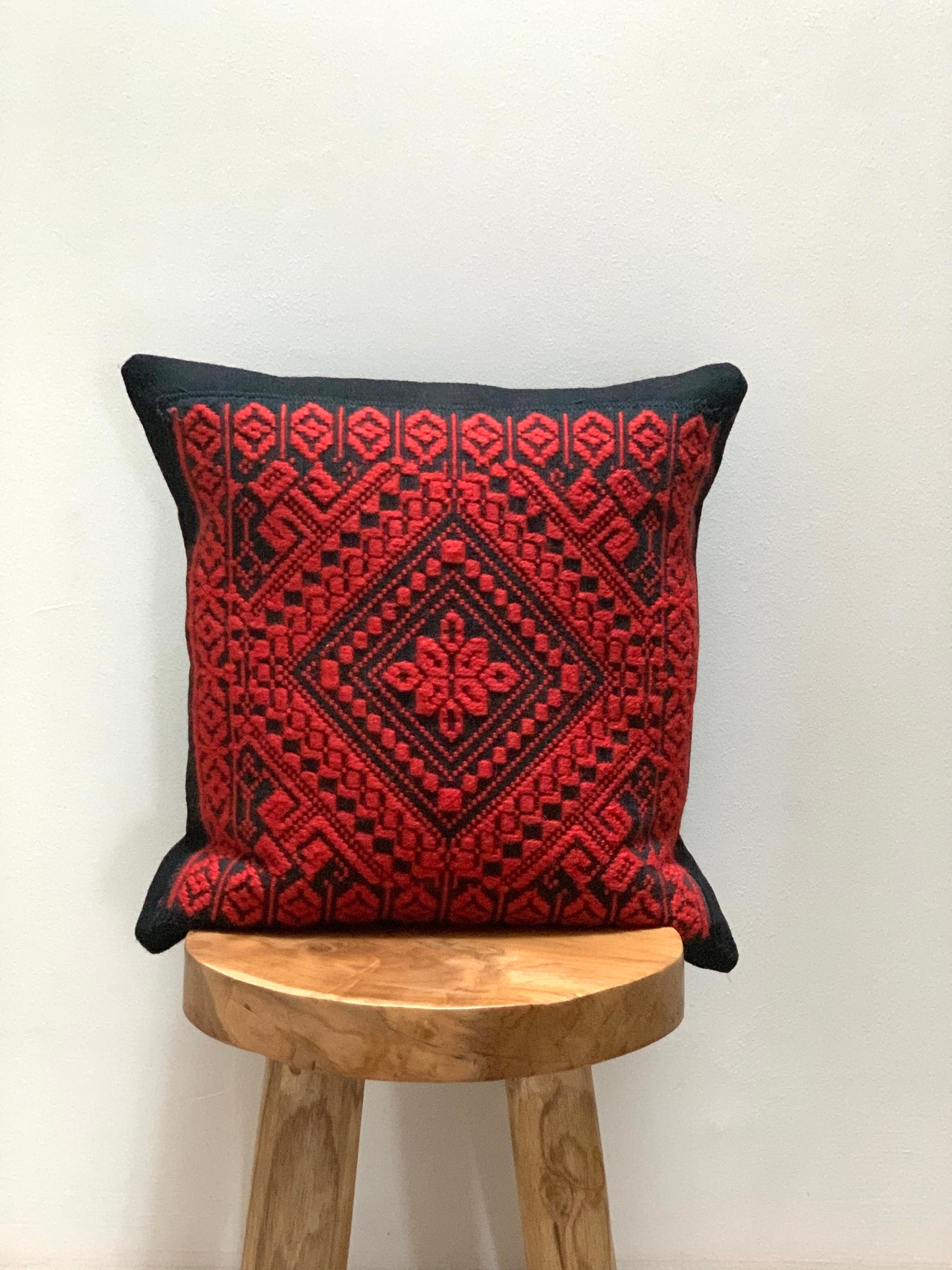 Antique, handwoven and hand made wool front / cotton back cushion.