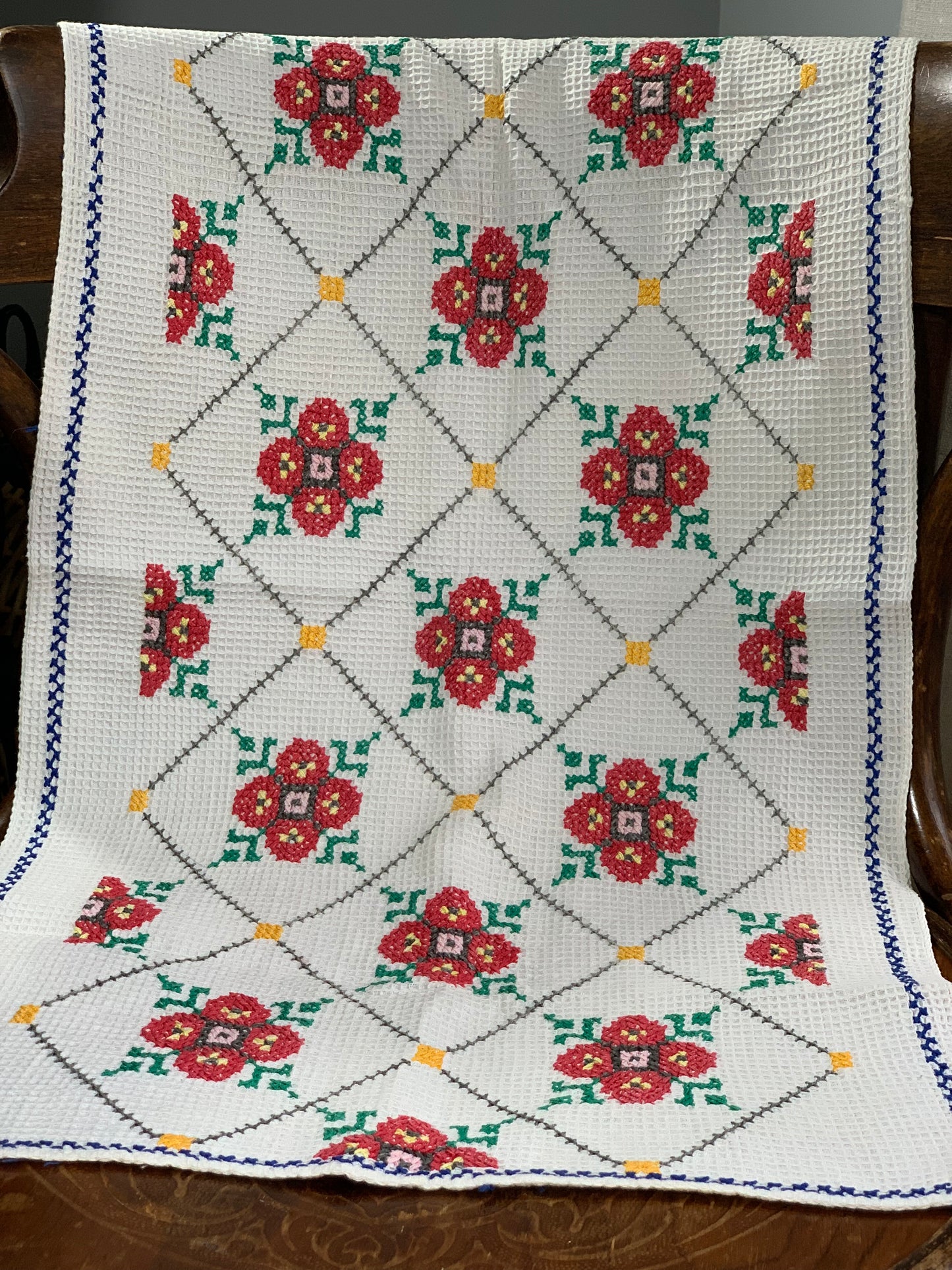 Antique, hand embroidered cotton tea towel.