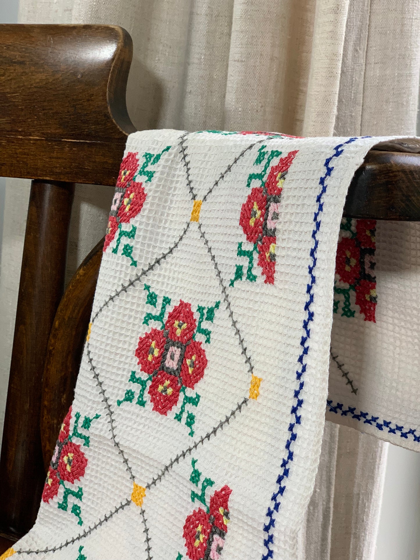 Antique, hand embroidered cotton tea towel.