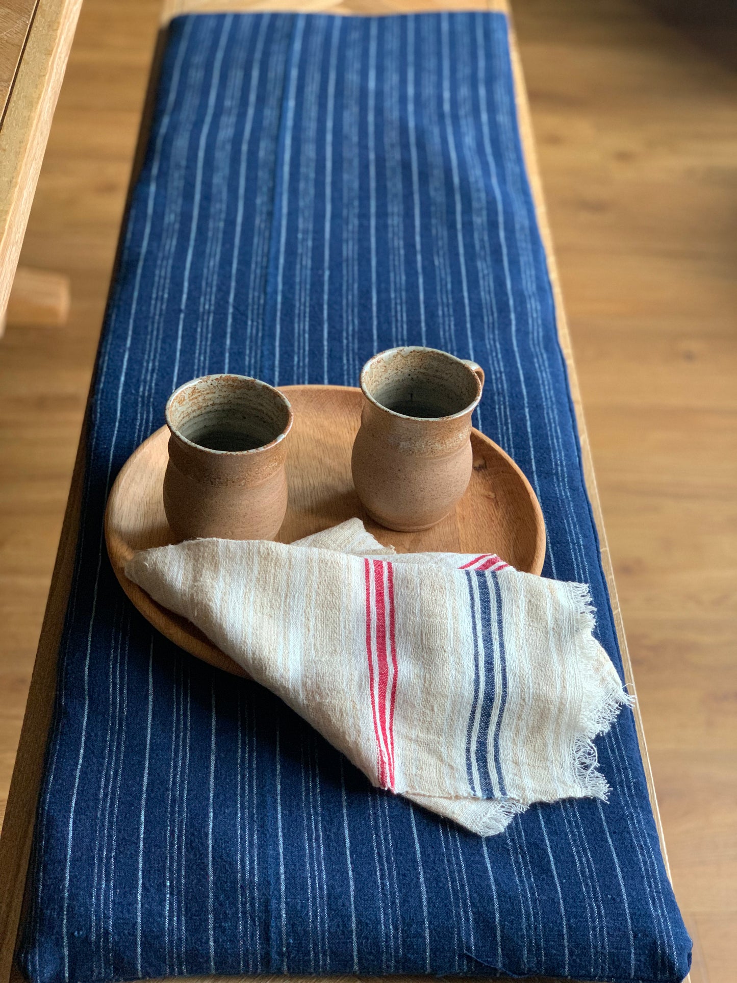 Antique, handwoven bench seat pad.