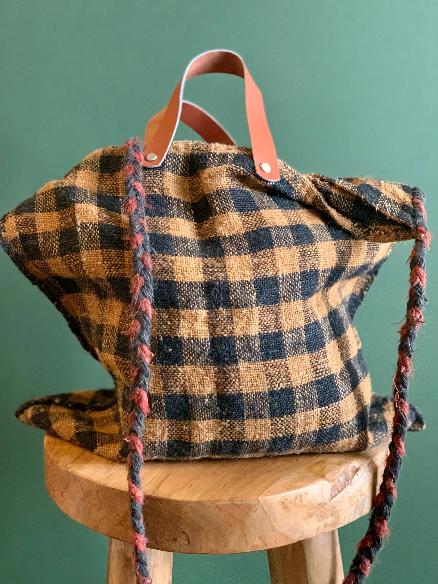 Antique, hand woven hemp tote.