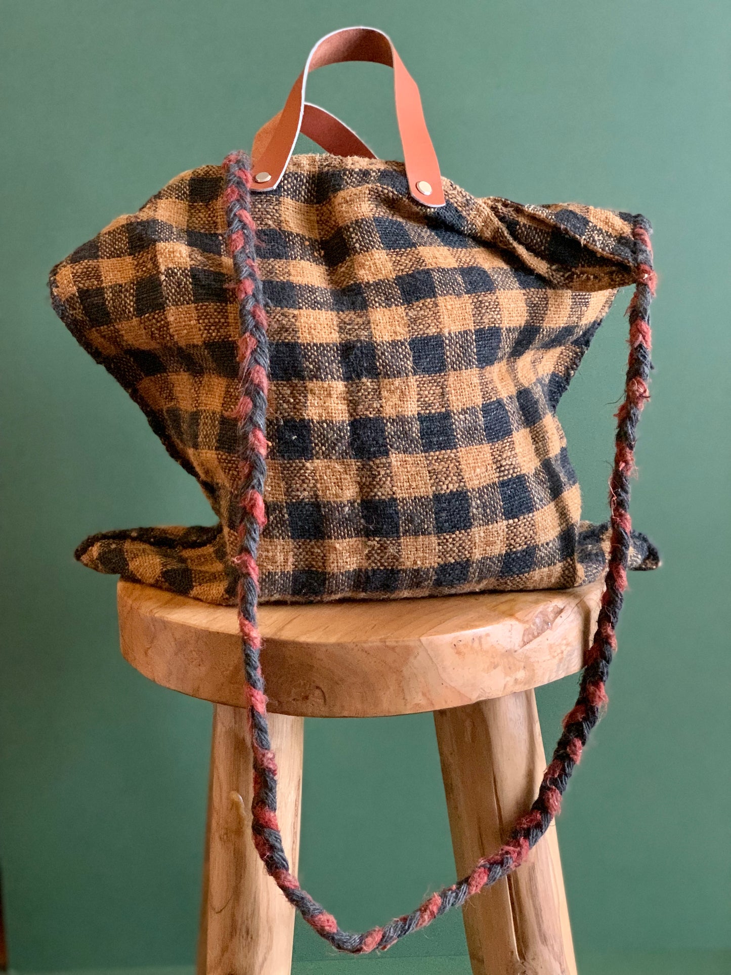 Antique, hand woven hemp tote.