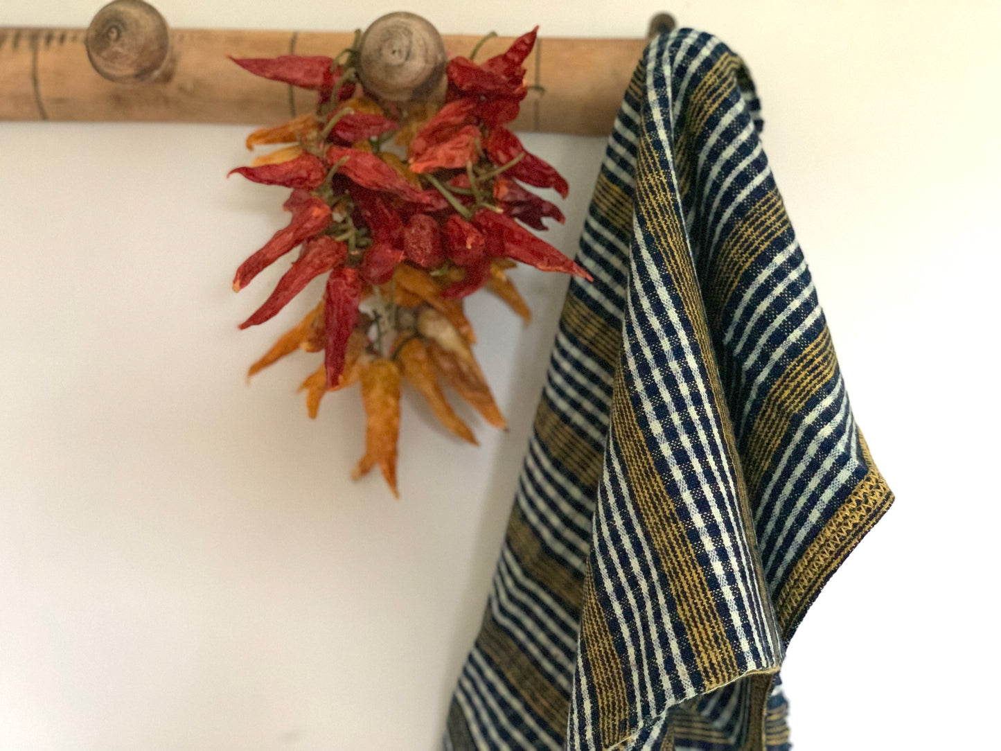 Antique, handwoven cotton tea towel.