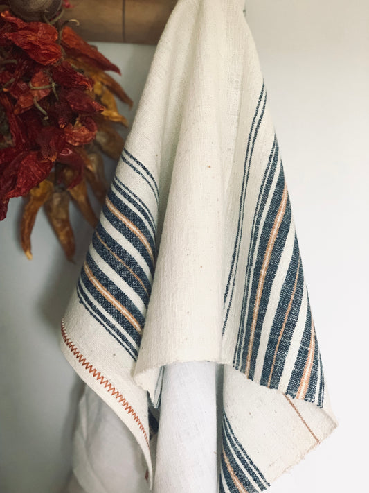 Antique handwoven cotton tea towel / kitchen cloth.