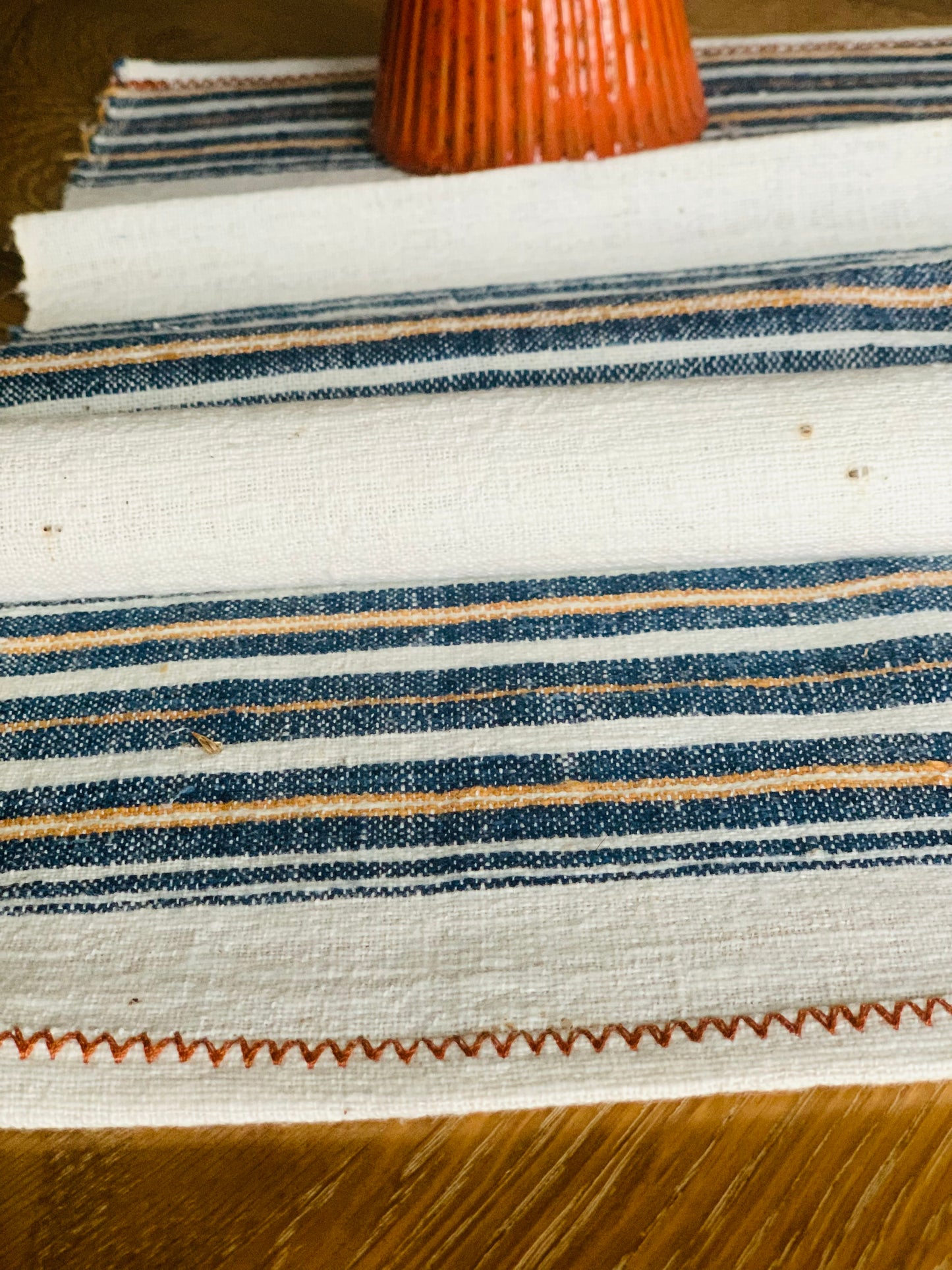 Antique handwoven cotton tea towel / kitchen cloth.