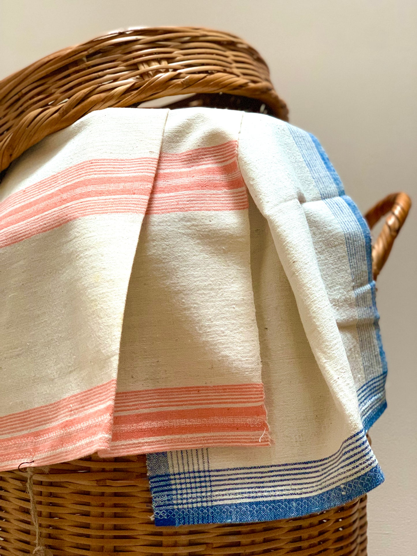 Antique, handwoven cotton tea towel / kitchen cloth.