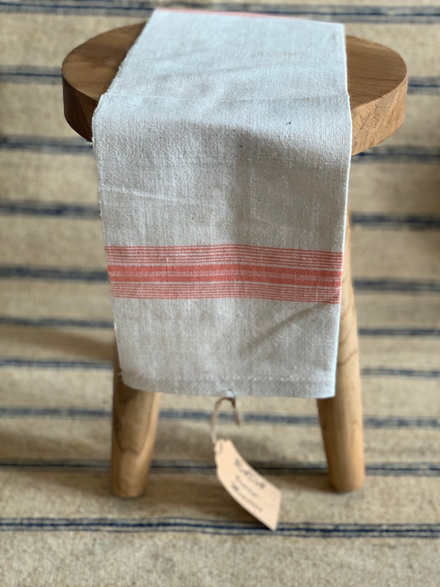 Antique, handwoven cotton tea towel / kitchen cloth.