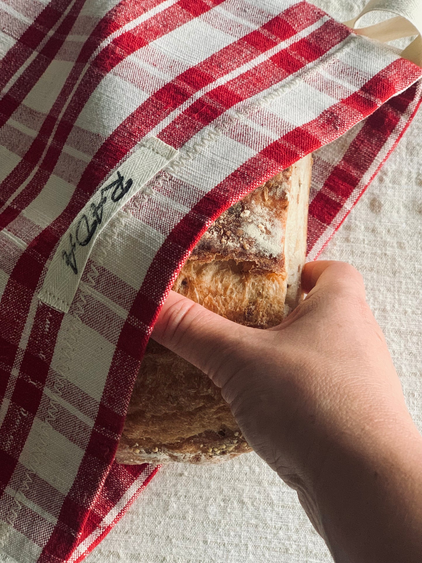 Antique, handwoven, cotton bread bag.