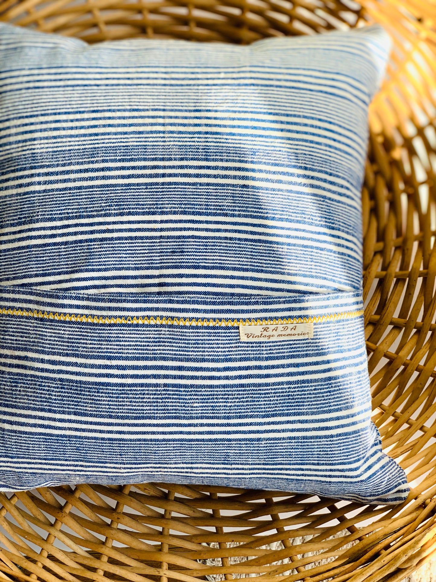 Antique, summer blue stripy cushion.