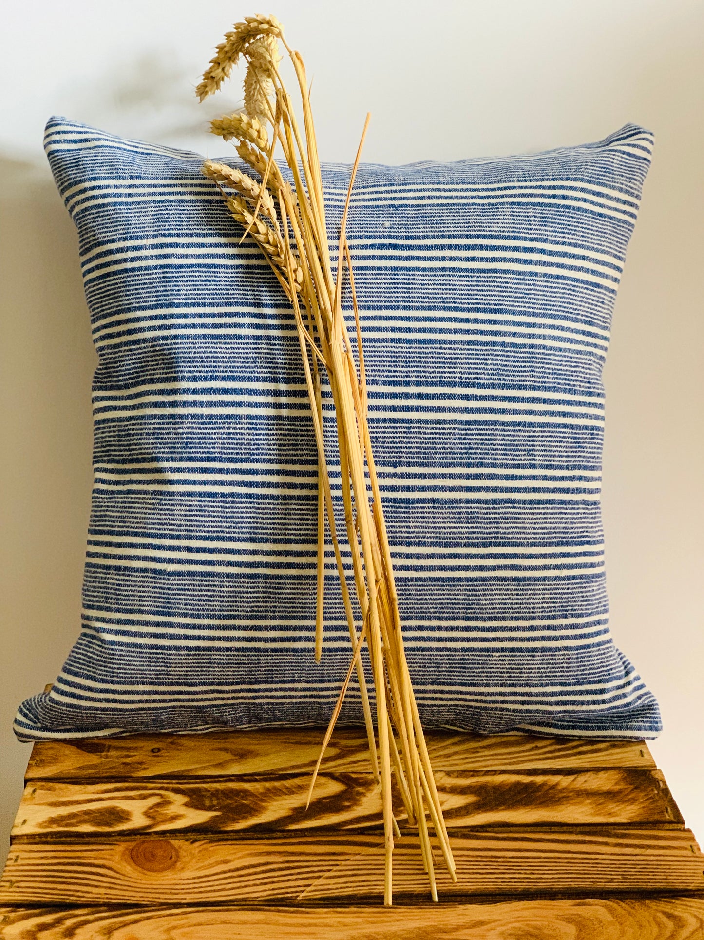 Antique, summer blue stripy cushion.